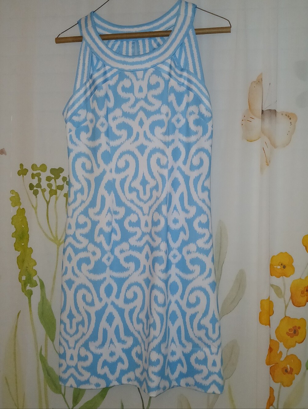 Gretchen Scott Blue & White Patterned Sleeveless Dress